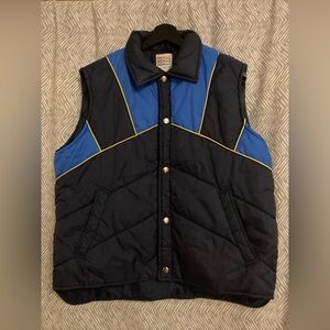 Vintage SIGALLO Mens L 100% Nylon Waterproof Vest Blue Color Block